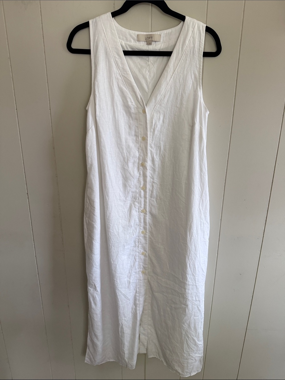 Loft Midi Dress Linen White Size 4 Coastal Grandmother Minimalist Old Money